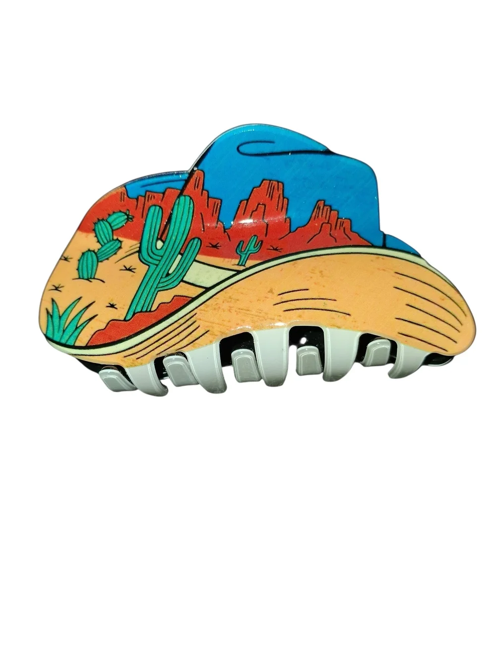 Desert Scene Kids Hair Clip - Blue, Orange, Green